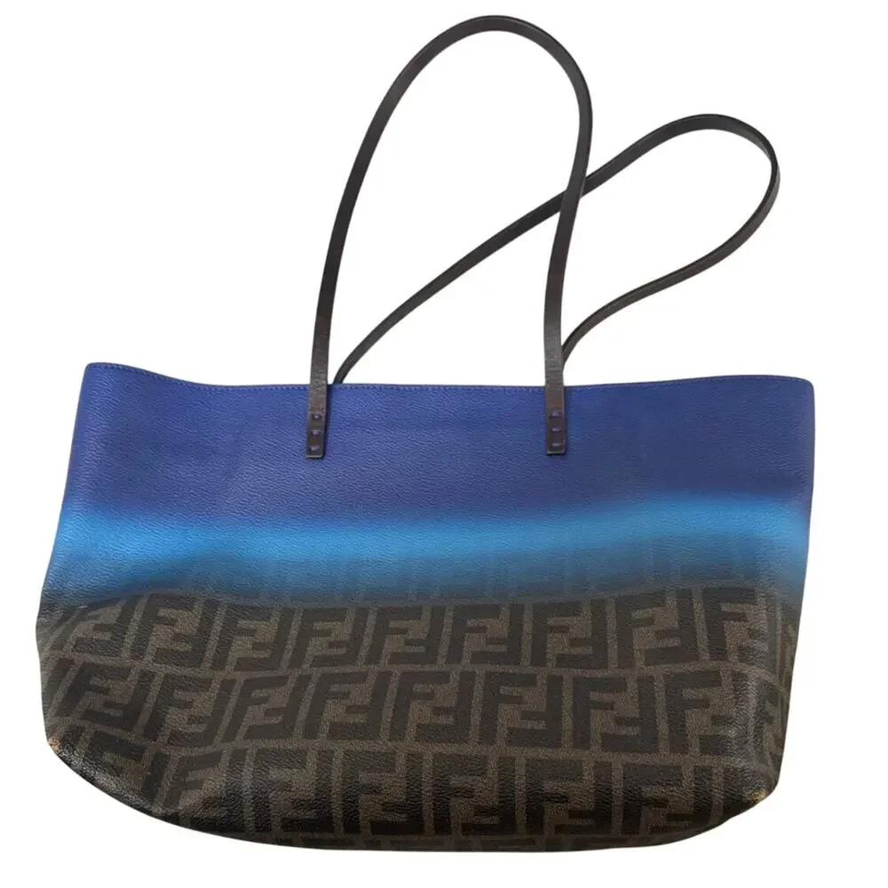 Fendi Ombre Zucca Spalmati Medium Roll Tote Tobacco Turquoise EUC - Picture 4 of 11